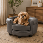 Canapé chien rond peluche similicuir